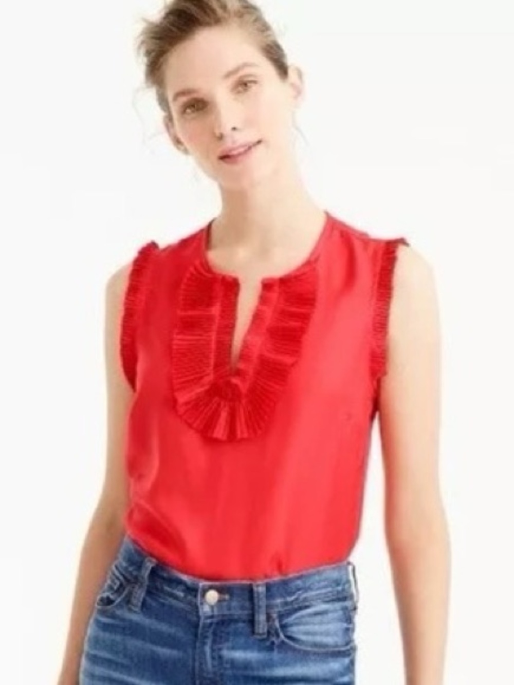 J. Crew Margot top Silk 0 Festival Red Sleeveless Red Ruffle V-Neck Top